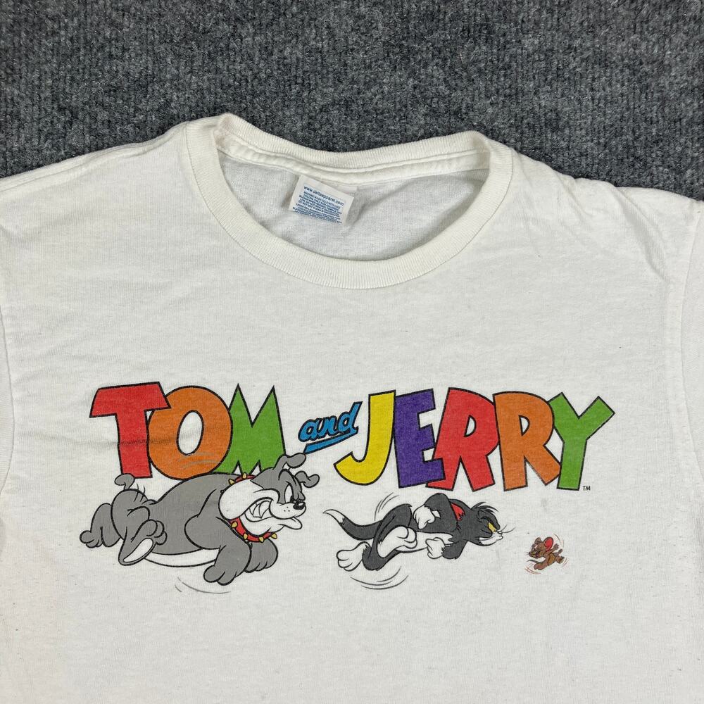 Tom and Jerry T-Shirt Mens Size S White Cartoon Graphic Retro Delta Pro Weight